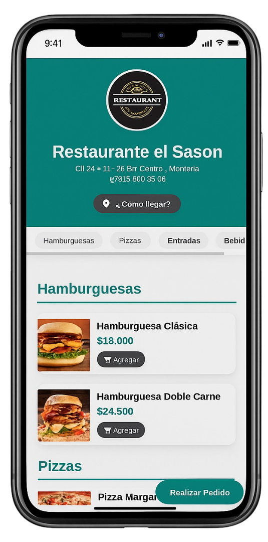 Menú digital en smartphone